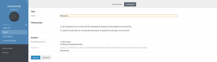 Filter instellingen