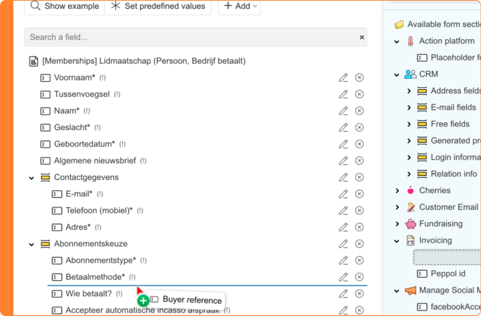 Screenshot of adding a buyer reference to a profile or registration form