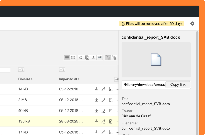 Image of a retention period in the library workspace