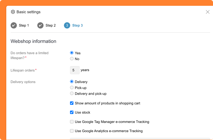 Image of retention period settings for webshop orders