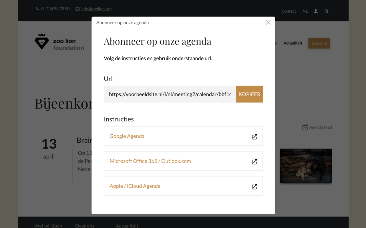 Agenda feed weergave website