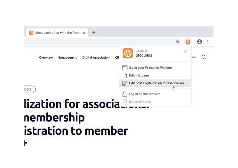 Screenshots of the Procurios Platform extension in use