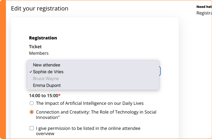 Screenshot of managing your group registration as a registrant