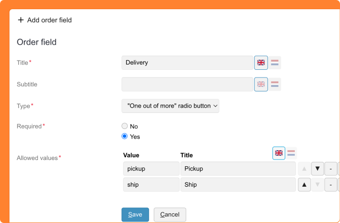 Screenshot for multilingual select box in E-commerce