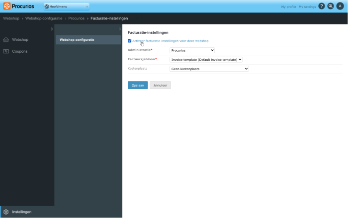 Facturatie instellingen per webshop