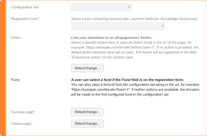 Screenshot of selecting a fund on donation forms