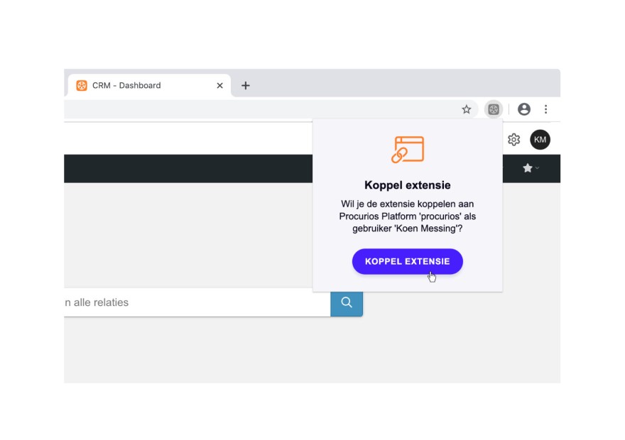 Screenshot van het linken van de Procurios Platform extensie aan een implementatie