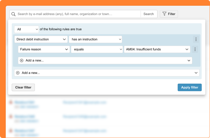 Screenshot of filtering failed instructions by failure reason