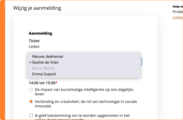Schermafbeelding van het beheren van groepsaanmeldingen door de aanmelder