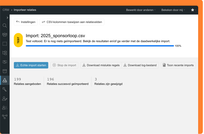 Schermafbeelding van nieuwe styling voor importeren nieuwe relaties