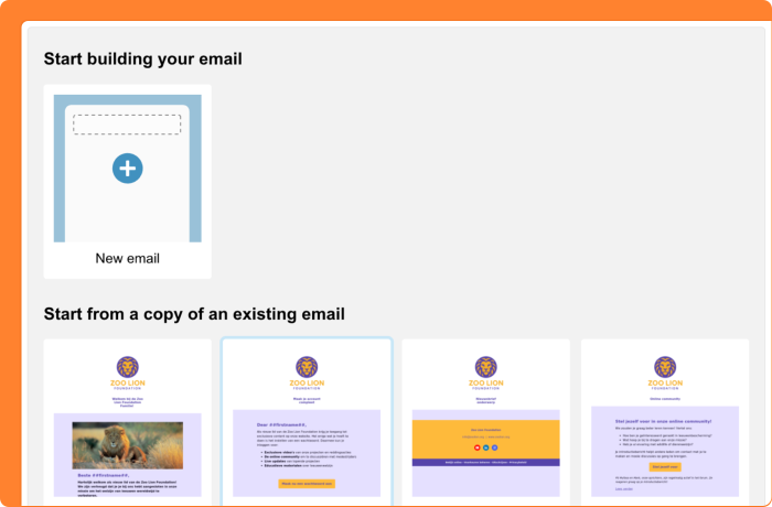 Screenshot of copying an existing email
