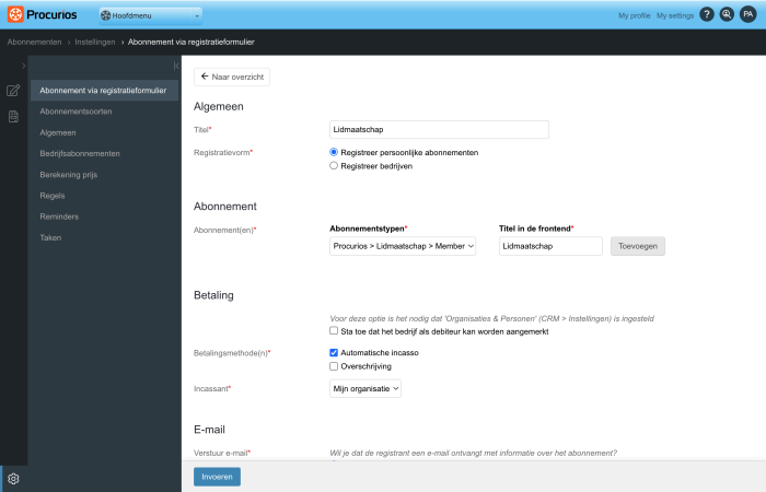 Abonnement via registratieformulier