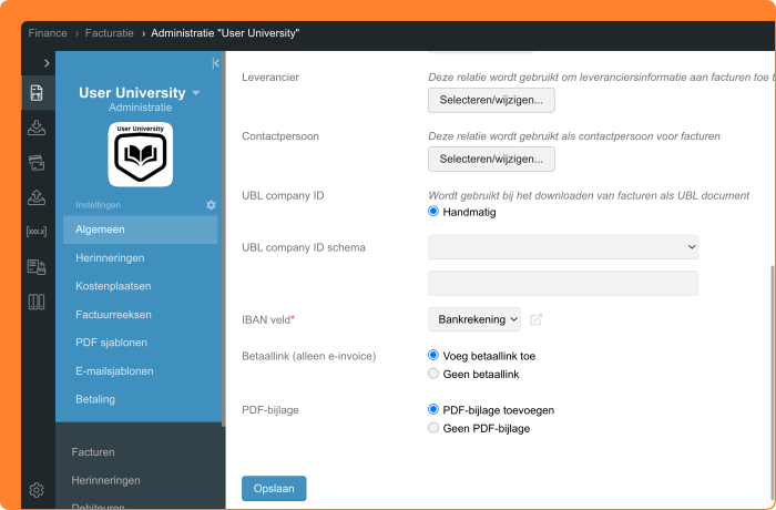 Schermafbeelding van het meesturen van een betaallink via peppol