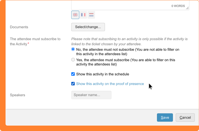 Screenshot of showing the activity on the proof of presence