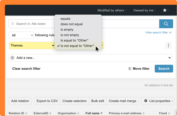 Screenschot of filtering on 'Is not equal to "Other"'