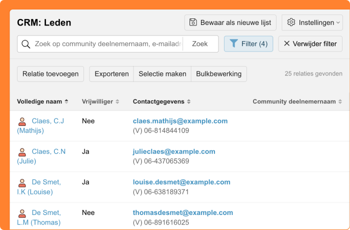Schermafbeelding van de nieuwe vormgeving van CRM filters