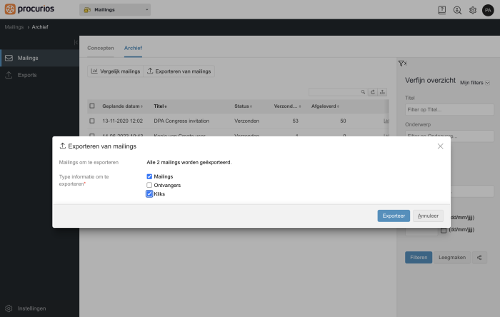 export mailing data