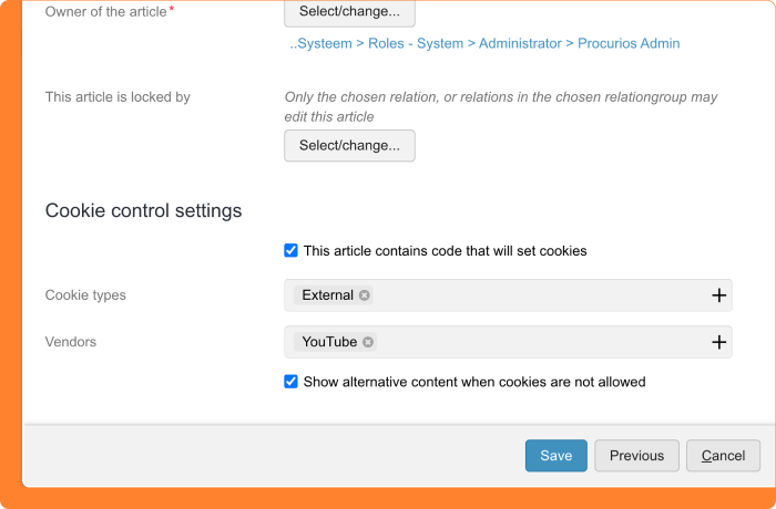 Screenshot of using cookies in articles
