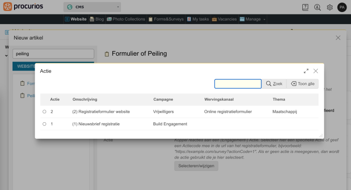 Connection actions to Forms&Surveys