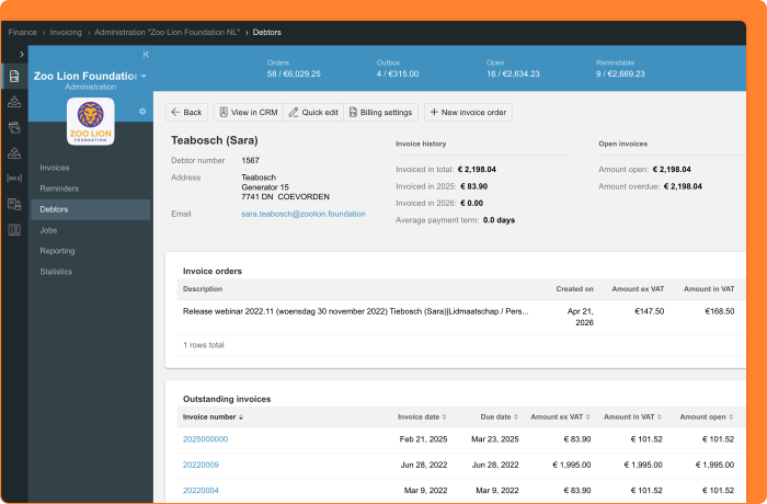 Screenshot of the new debtor card layout