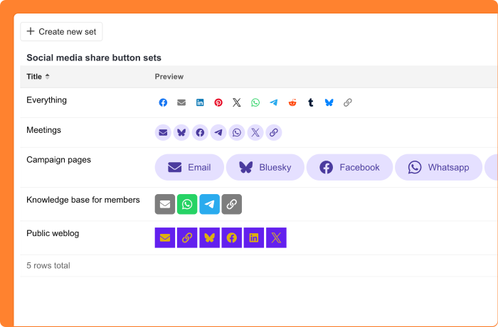 Screenshot of the social media button sets
