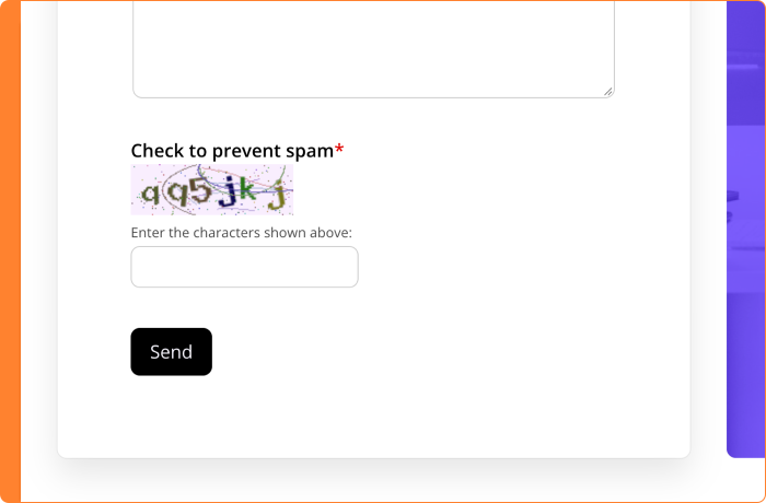 Screenshot of visible spam prevention
