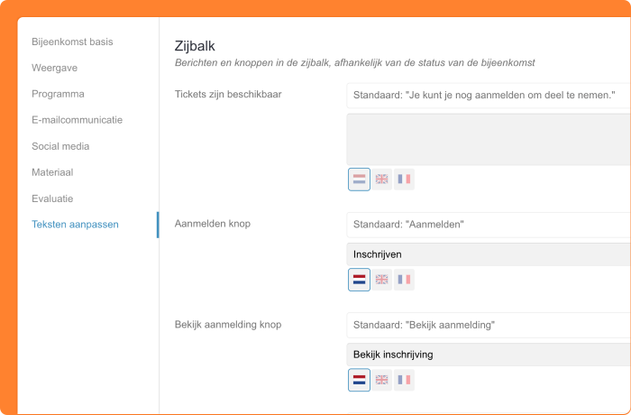 Schermafbeelding van het gebruik van eigen terminologie voor inschrijvingen