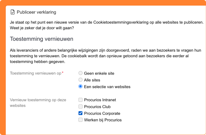 Schermafbeelding van het publiceren van de cookieverklaring