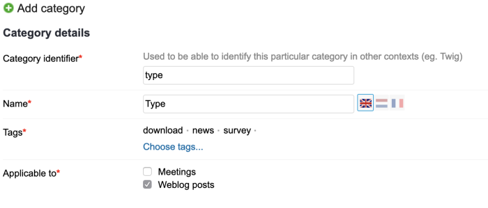 Tag categories