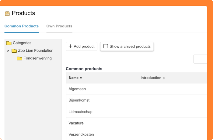 Screenshot of showing archived products