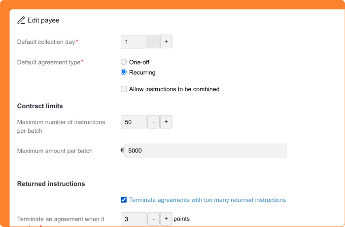 Screenshot of the settings for batch limits