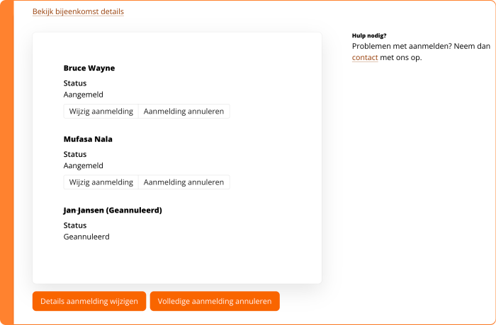 Schermafbeelding van groepsaanmeldingen wijzigen of annuleren