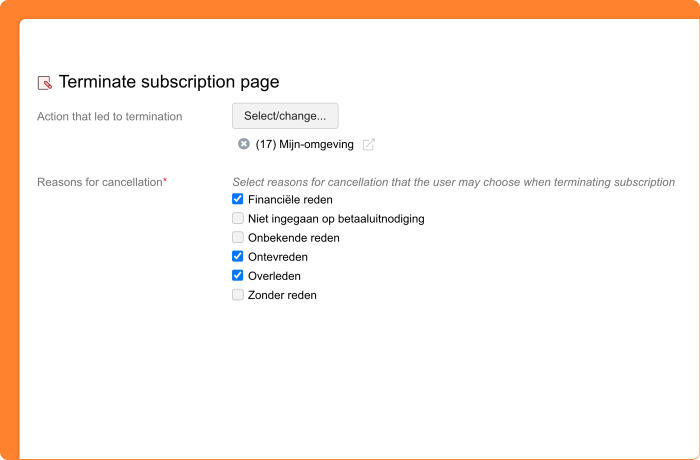 Screenshot of the terminate subscription page settings