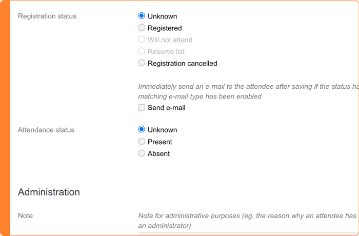 Status 'Will not attend' and 'Reservelist' are not availible