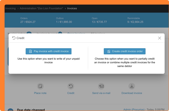 Screenshot of the new process flow for creating credit notes