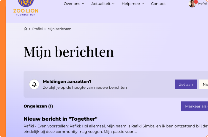 Screenshot van 'Mijn berichten' in het CMS van Procurios