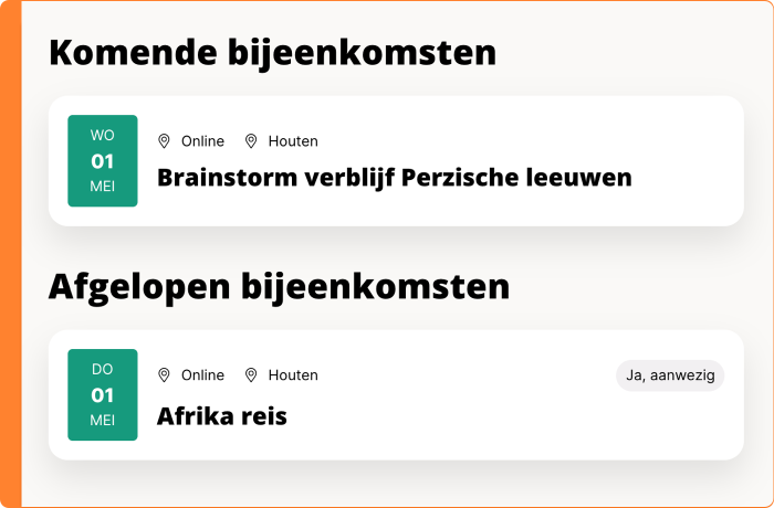 Schermafbeelding van het tonen van bijeenkomst aanwezigheid bij afgelopen bijeenkomsten