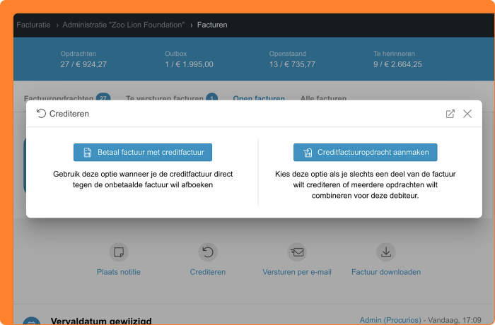 Schermafbeelding van het nieuwe proces voor crediteren