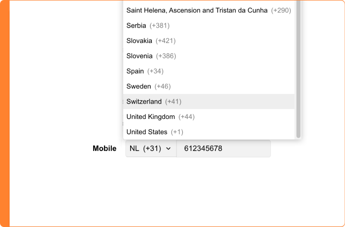 Screenshot of using the new phone field