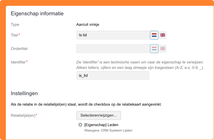 Schermafbeelding van gegenereerde eigenschappen