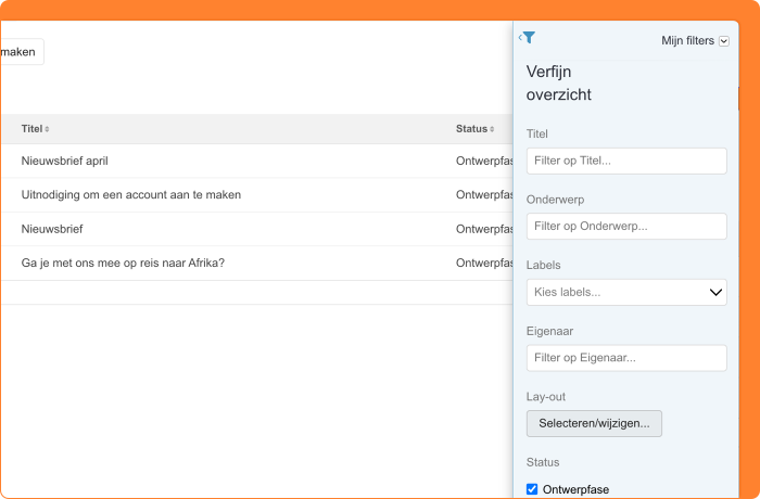 Schermafbeelding van een actief filter