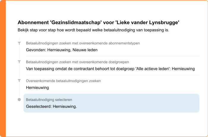 Schermafbeelding van de betaaluitnodigingen die van toepassing zijn op een abonnement