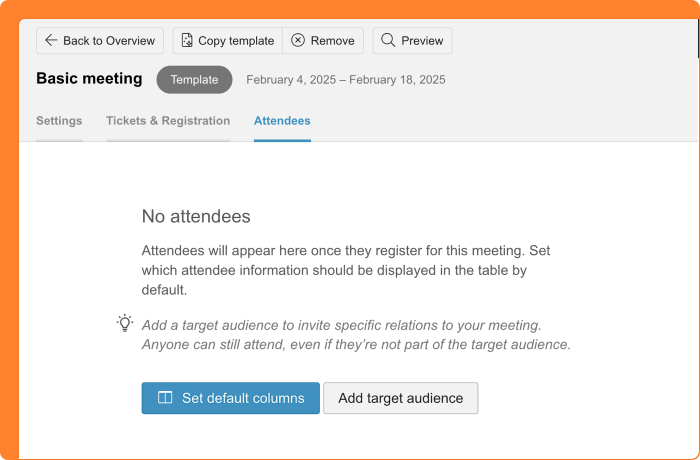 Screenshot of setting default columns in meeting templates
