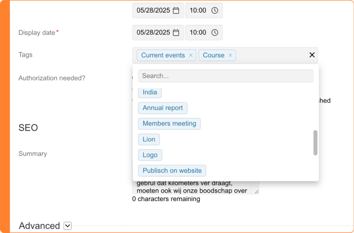 Screenshot of the label picker