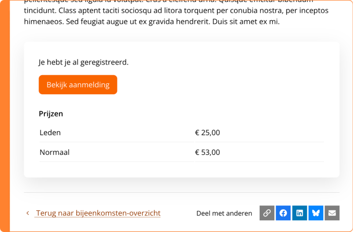 Schermafbeelding van de bijeenkomsten detailpagina