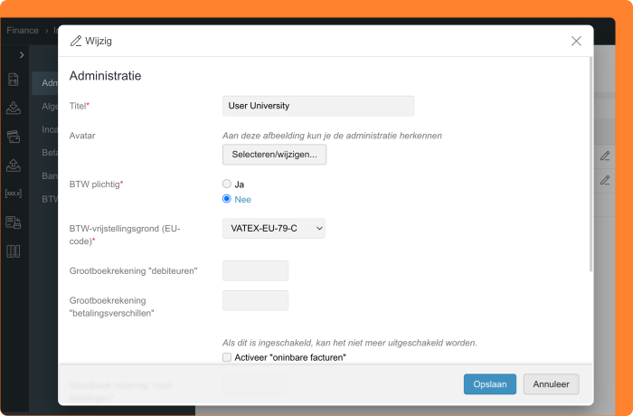 Schermafbeelding van het instellen van btw-vrijstelling