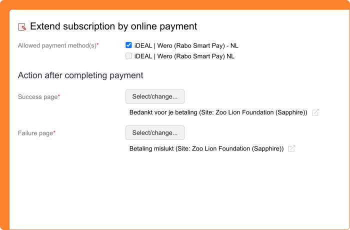 Screenshot of linking the payment page to 'My subscriptions'
