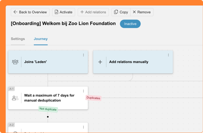 Screenshot of the wait for deduplication step in a journey