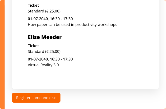 Screenshot of managing multiple registrations for a meeting