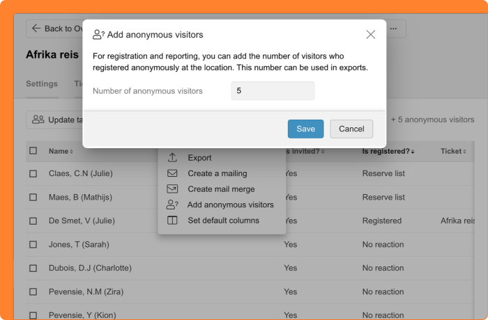 Screenshot of adding anonymous visitors to a meeting